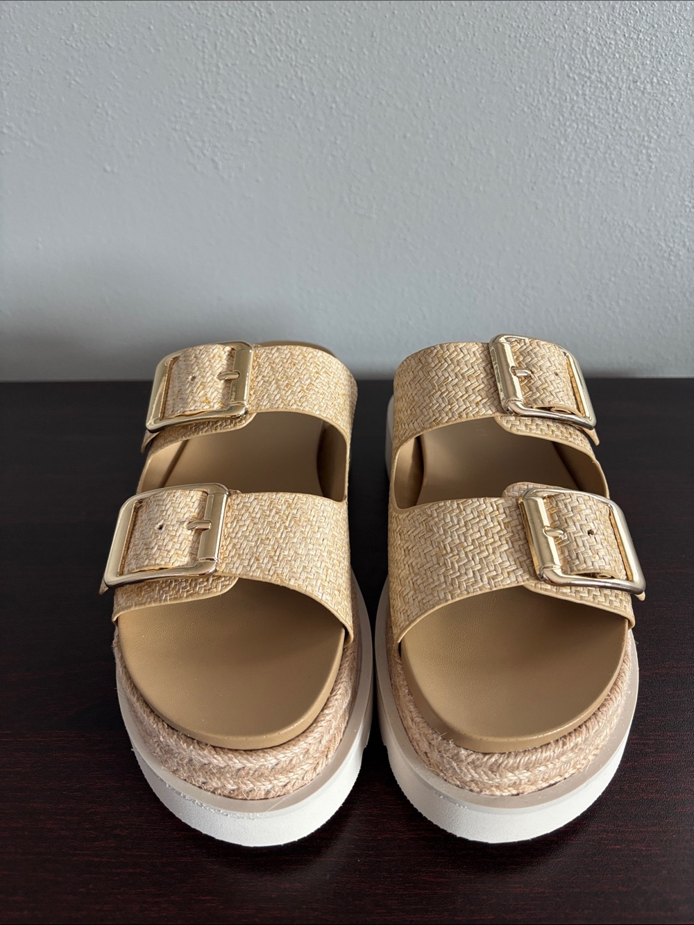 Madden Girl Natural Beige Woven Double-Buckle Platform Mules - Picture 5 of 12